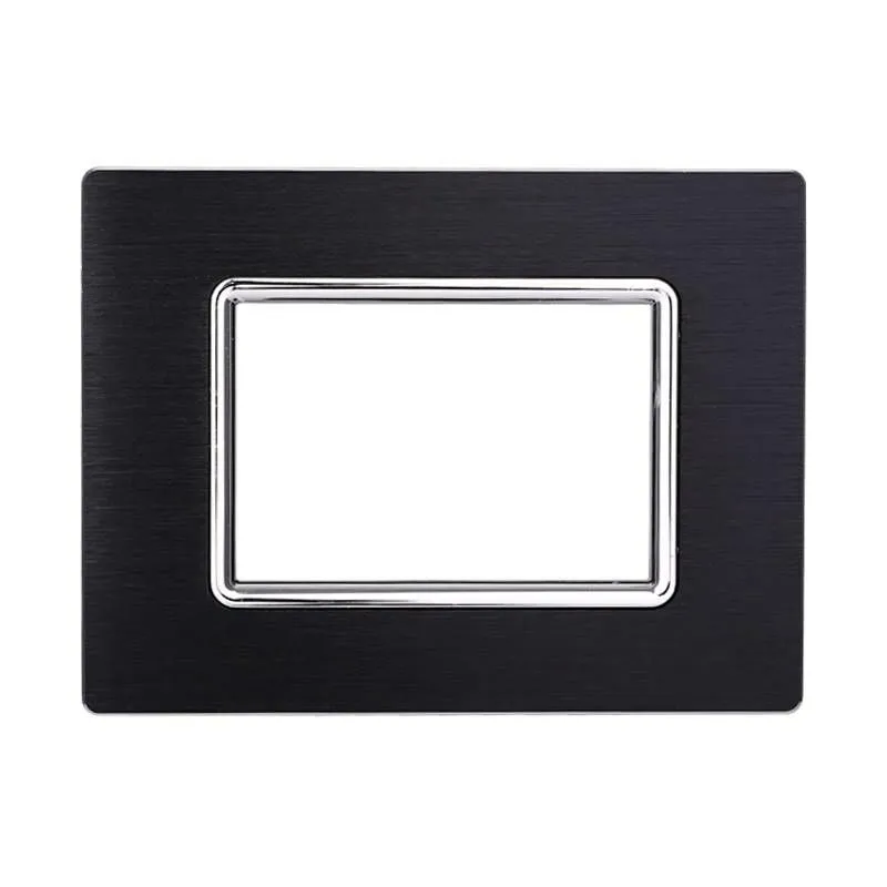 Placca Metallo Nero In Alluminio Compatibile Con Bticino Living Light 3 Posti