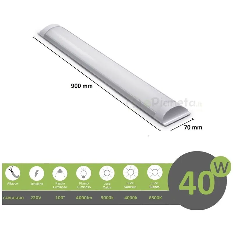 Plafoniera led 40w 3T 90 cm lineare barra luminosa sottopensile luce bianca fredda naturale Naturale