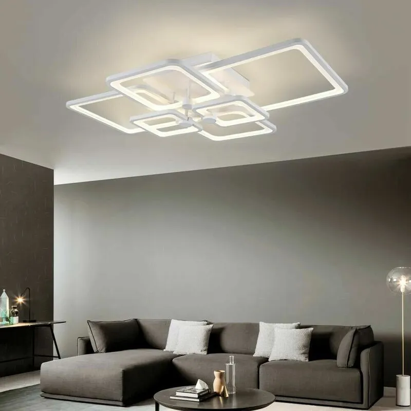 Universo - Plafoniera Led 70 Watt Luce Naturale Lampadario 6 Quadrati Quadrato Moderno