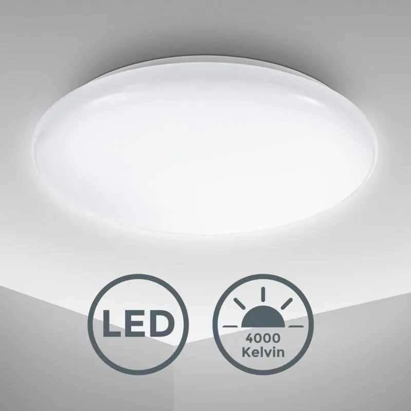 B.k.licht - Plafoniera led, luce bianca naturale 4000K, 1200 Lm, led integrati 12W, diametro 28cm, lampada da soffitto moderna per cucina, salotto o