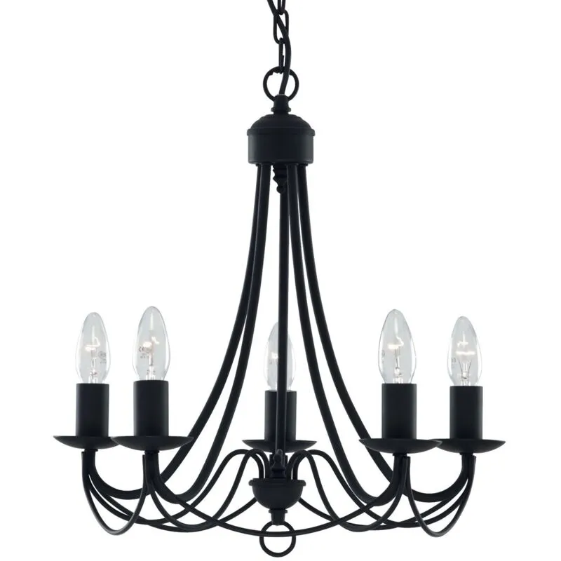 Lampadario Industrial-Nordico Maypole Acciaio Nero 5 Luci E14