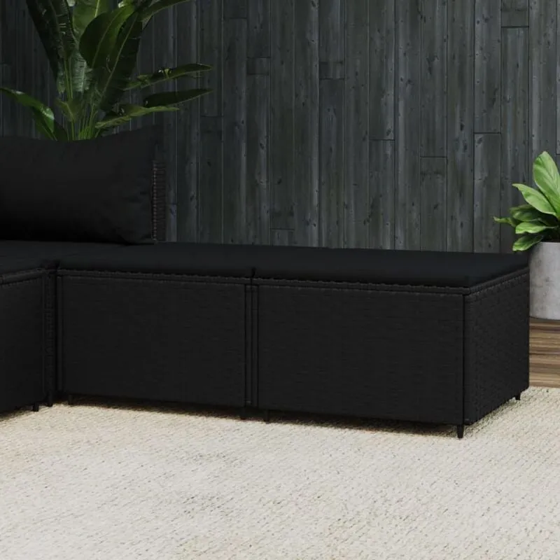 Poggiapiedi da Giardino con Cuscini in Polyrattan Nero - Vidaxl