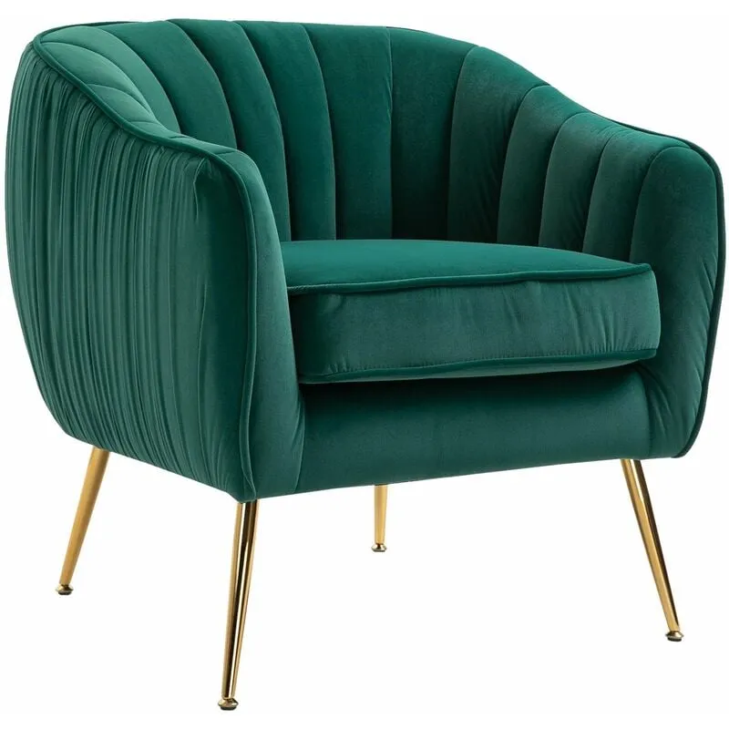 Benzoni - Poltona Imbottita in Velluto 71x72x73 cm Gambe in Metallo Verde