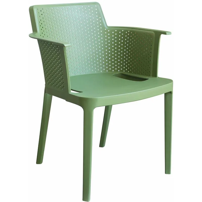 Sedia poltrona impilabile da esterno giardino bar in resina con braccioli e seduta larga Texas - Green - Green