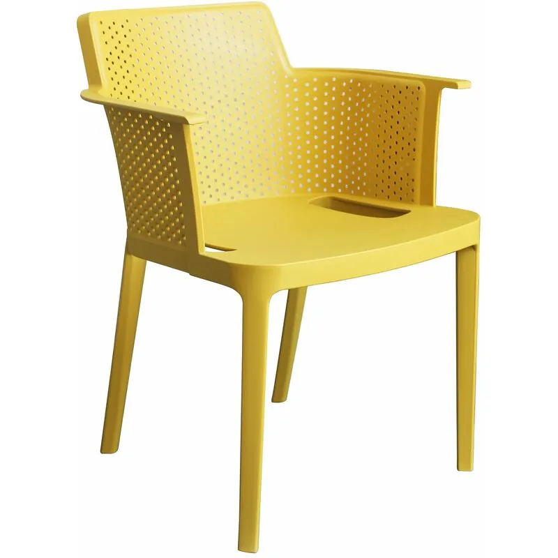 Sedia poltrona impilabile da esterno giardino bar in resina con braccioli e seduta larga Texas - Yellow - Yellow