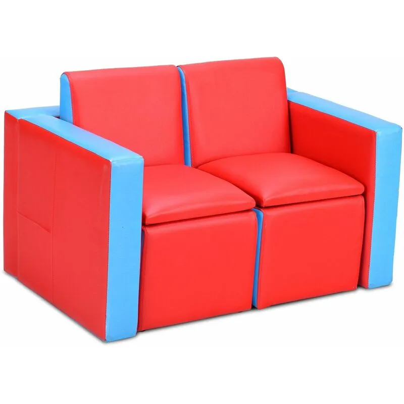 Poltroncina Divano per Bambini, Set di Tavolo e Sedia per Bambino, in pvc, Multifunzionale, Rosso+bianco - Costway