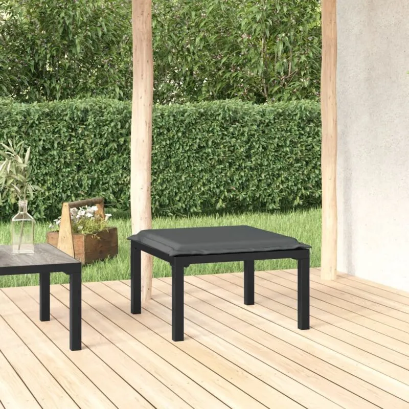 Poggiapiedi da Giardino con Cuscino in Polyrattan Nero e Grigio - Vidaxl