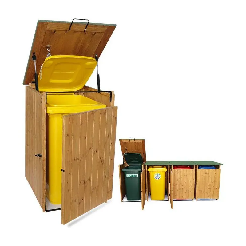 Porta Bidone Rifiuti In Legno box copribidone made in italy Tetto Verde L74 x P86 x 116H