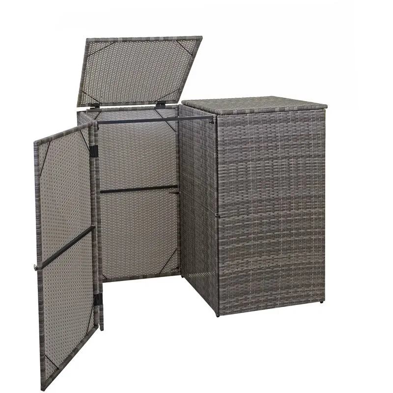 2x copribidoni box spazzatura rifiuti  C-E25 66x130x110cm acciaio polyrattan grigio