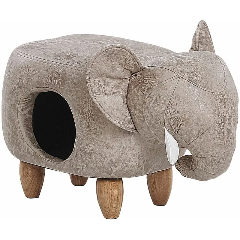 Beliani - Pouf Contenitore per Bambini in Tessuto Effetto Pelle Grigio Gambe Legno Jumbo