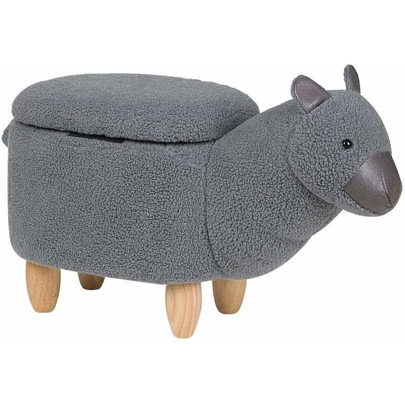 Sgabello Bambini Forma Alpaca Poliestere Grigio Imbottito Gambe Legno Alpaca