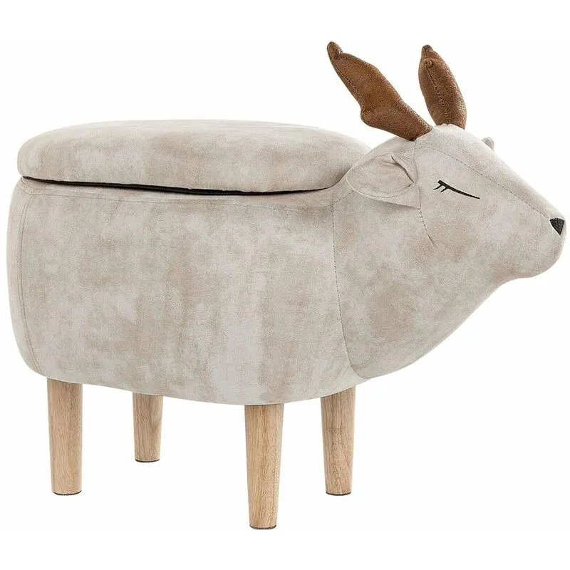 Beliani - Pouf Animaletto a Forma di Renna in Tessuto Beige Gambe in Legno Reindeer