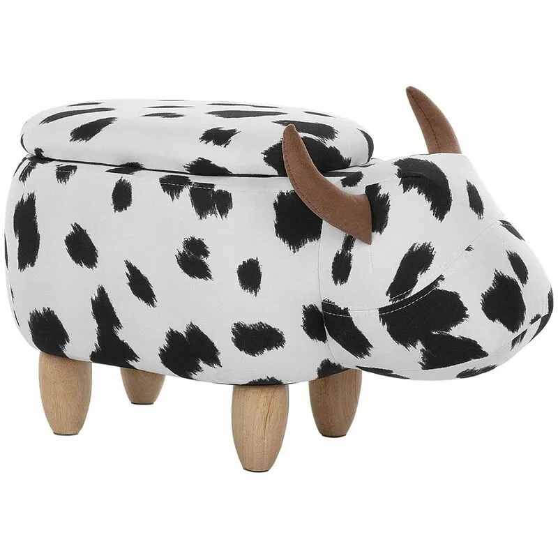 Beliani - Sgabello Bambini Forma Mucca Ecopelle Bianca e Nera Imbottita Gambe Legno Cow