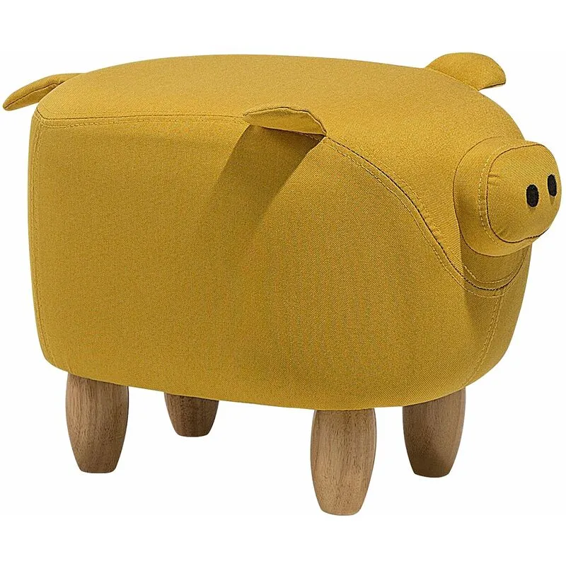 Beliani - Pouf Animaletto a Forma di Maialino in Tessuto Giallo Gambe in Legno Piggy