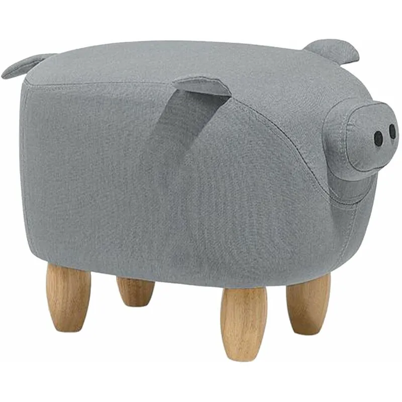 Pouf Animaletto a Forma di Maialino in Tessuto Grigio Gambe in Legno Piggy