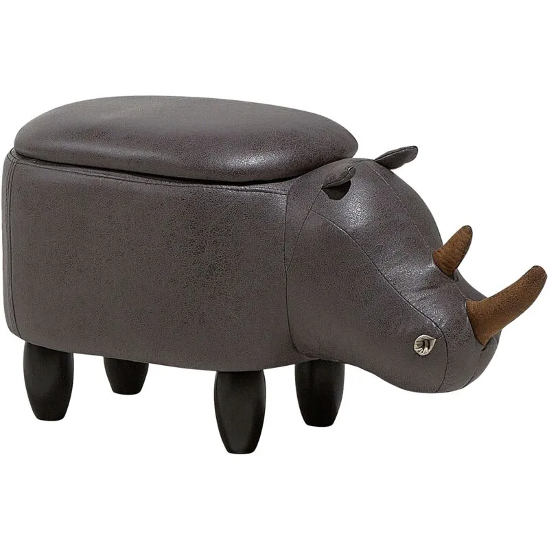 Beliani - Pouf Animaletto a Forma di Rinoceronte Ecopelle Grigia Gambe in Legno Rhino