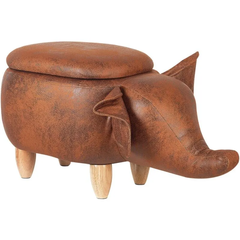 Beliani - Sgabello Bambini Forma Elefante Ecopelle Marrone Imbottita Gambe Legno Elephant