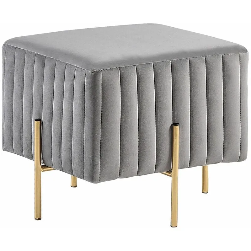 Pouf in Velluto Grigio Chiaro con Gambe in Metallo Dorato 45 x 45 cm Dayton