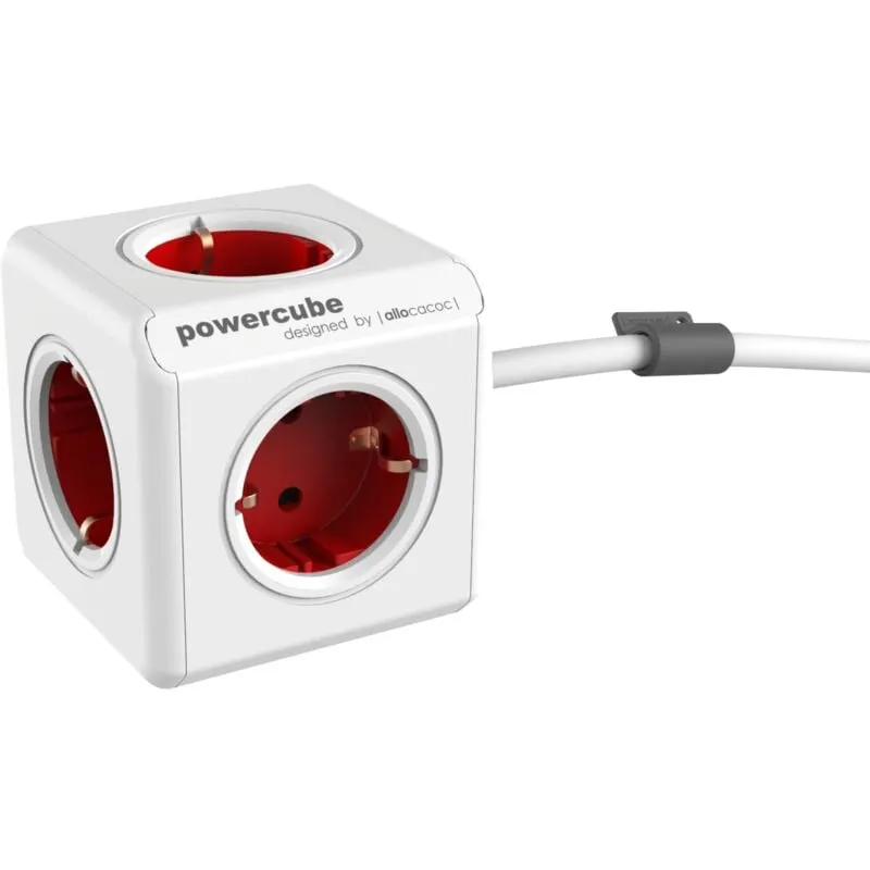 P-cube-ext, Cubo multipresa Powercube, 5 moduli, Schuko 230 v, colore: Rosso - Allocacoc