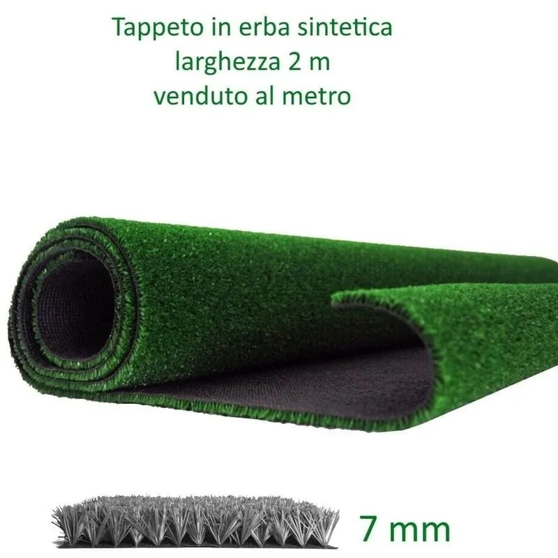  - Prato sintetico 7 mm erba finta artificiale calpestabile tappeto verde atossica larghezza 2 metri