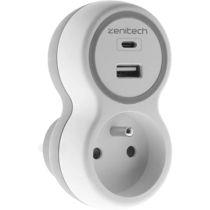 Presa 16A con caricabatterie usb a+c Bianco e Grigio Zenitech