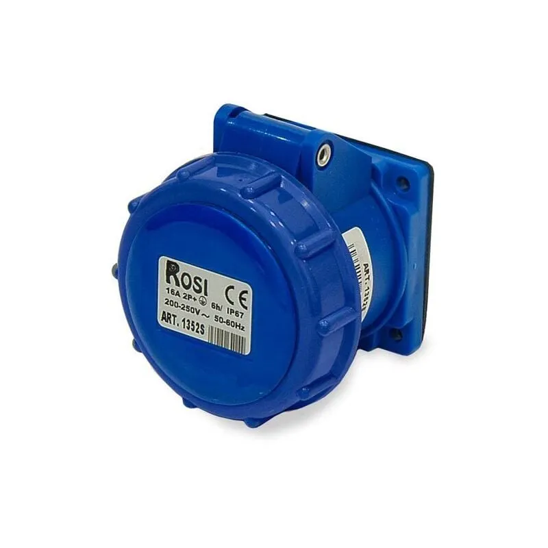 Presa industriale da incasso, 230V, 2P+T, 16A, IP67, 55x55mm Rosi 1001352S