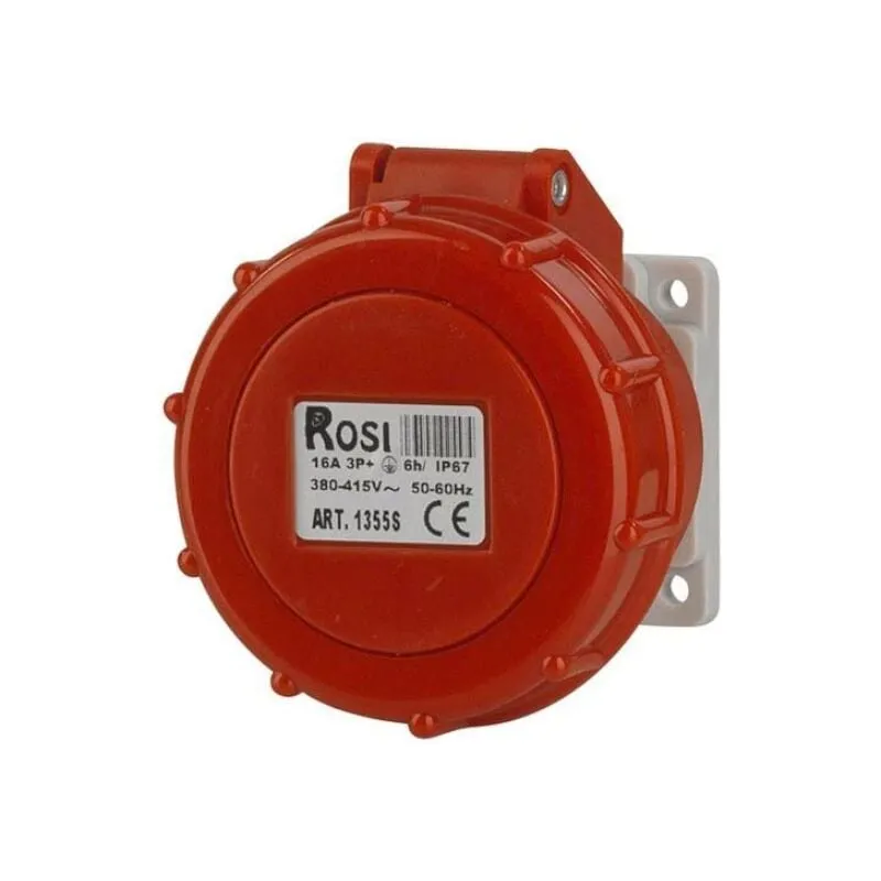 Presa industriale da incasso, 380V, 3P+T, 16A, IP67, 55x55mm Rosi 1001355S