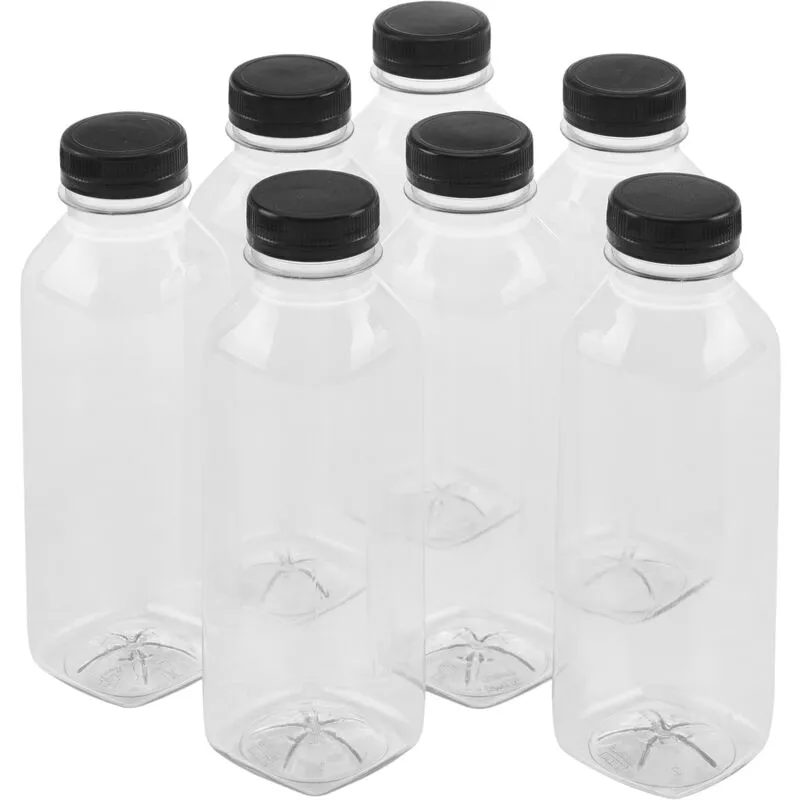 Bottiglie di plastica pet riciclabili, quadrate e trasparenti 400mL, 7 pz. - Primematik