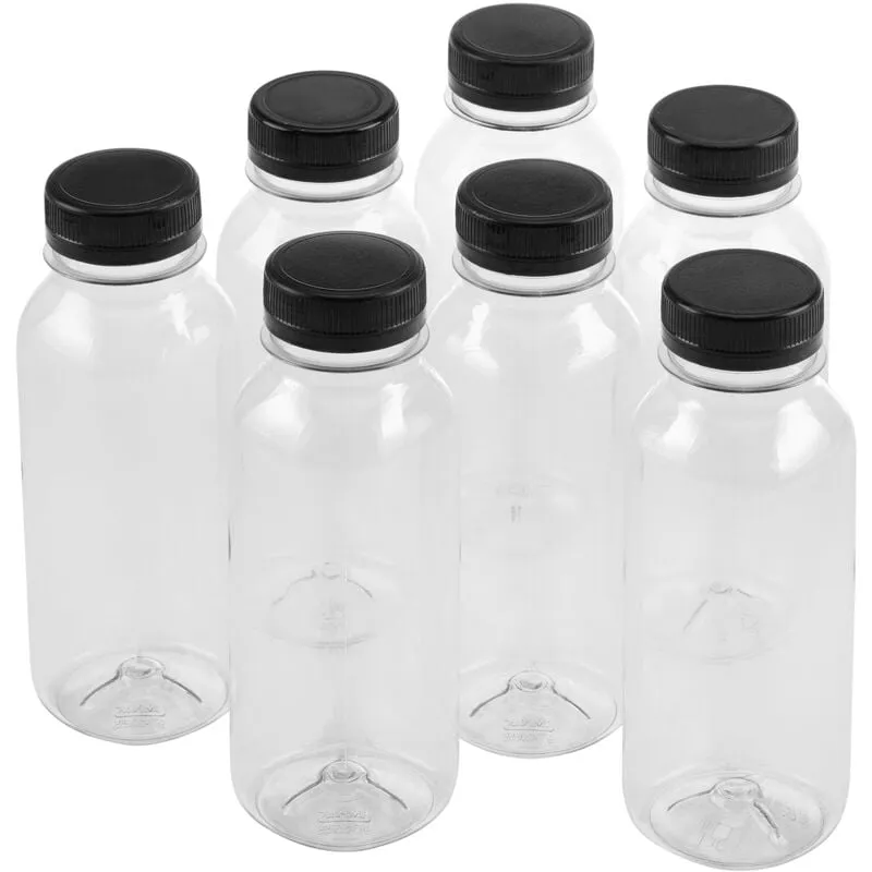 PrimeMatik - Bottiglie piccole di plastica PET riciclabili, quadrate e trasparenti 400mL, 7 pz.