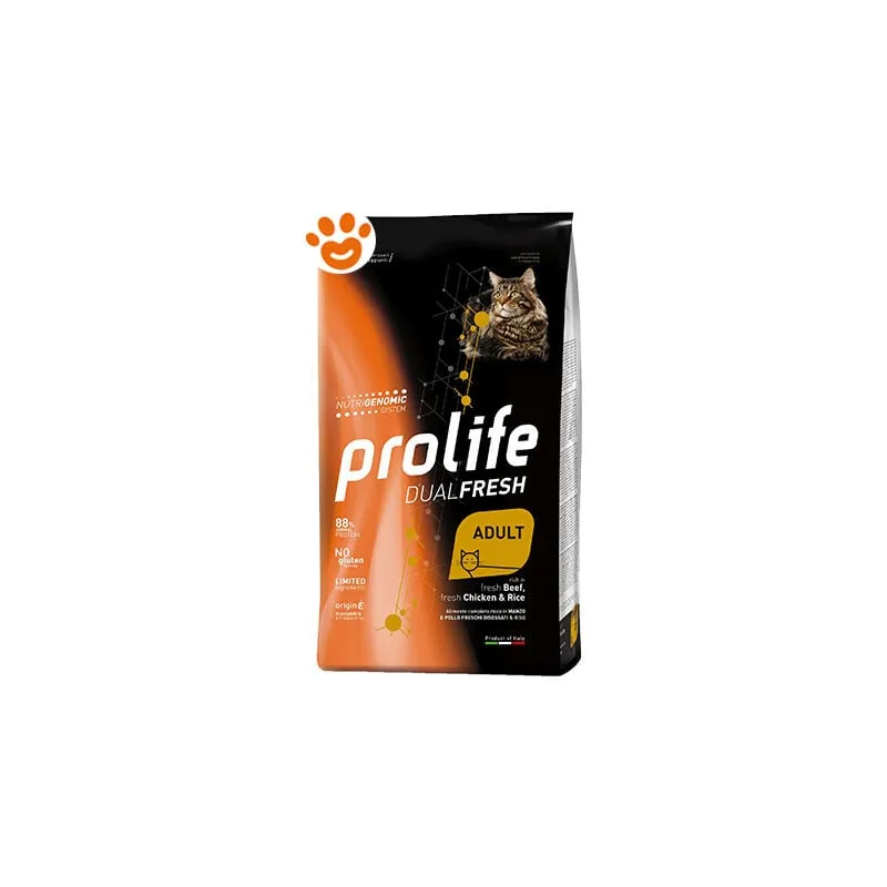 Prolife - Cat Dualfresh Adult Manzo, Pollo e Riso - Sacco Da 400 gr