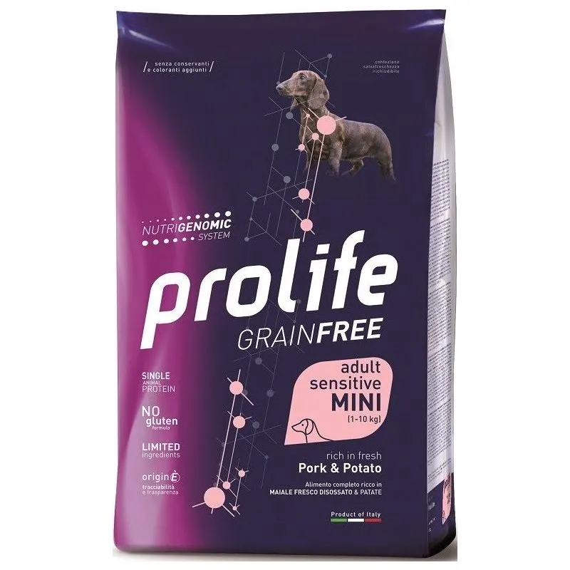 Grain Free Adult Sensitive Mini 1-10 kg con Maiale e Patata per Cani da 2 kg - Prolife