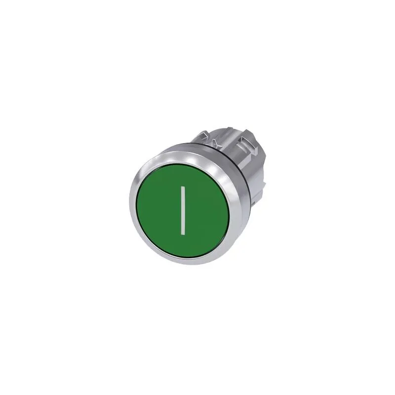 Pulsante, 22 mm, rotondo, in metallo, lucido, verde, scritta: i, pulsante, contatto momentaneo piatto  3SU10500AB400AC0