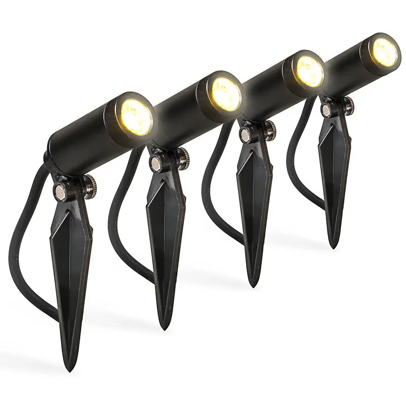 Faretto con palo da giardino garly - Moderno - Alluminio,Plastico - Nero - Cilindro (non sostituibile) led Max. 4 x 12 Watt - Qazqa