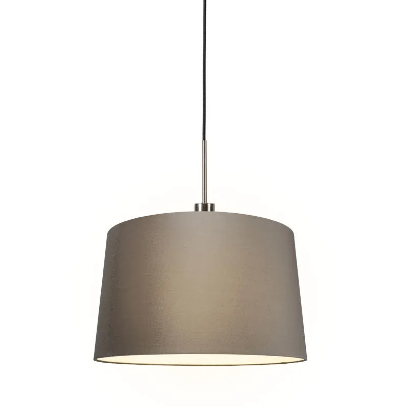 Lampada a sospensione con paralume Combi - Moderno - Metallo,Tessuto - Acciaio/Marrone - Tondo Max. 1 x Watt - Qazqa