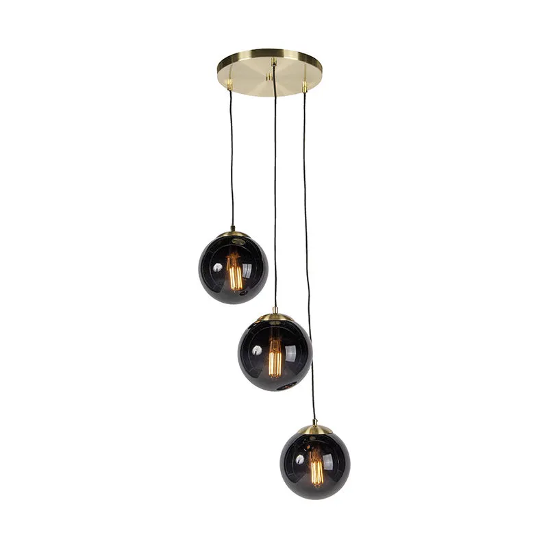 Lampada a sospensione pallon - Art déco - Vetro,Acciaio - Nero/Oro/Ottone - Sfera/Oblungo Max. 3 x Watt - Qazqa