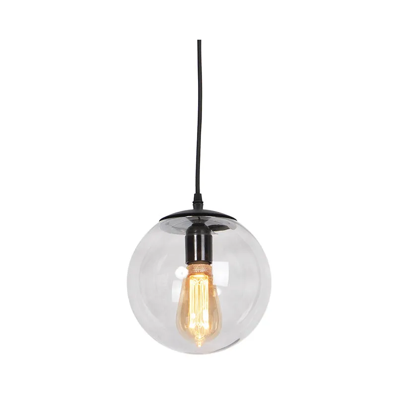 Lampada a sospensione pallon - Moderno - Vetro,Acciaio - Nero/Grigio - Sfera/Oblungo Max. 1 x Watt - Qazqa