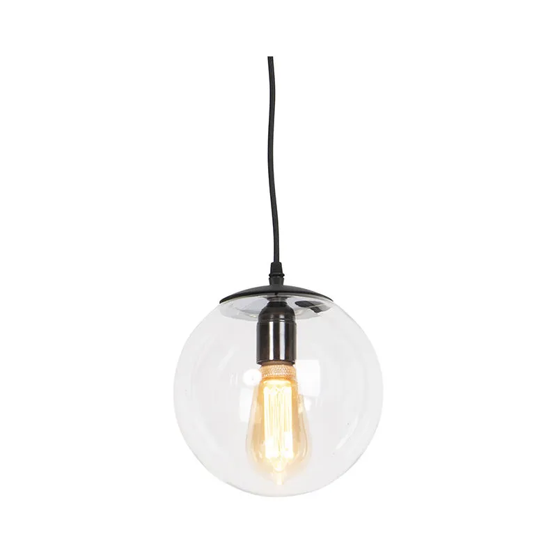 Lampada a sospensione pallon - Moderno - Vetro,Acciaio - Trasparente/Nero - Sfera/Oblungo Max. 1 x Watt - Qazqa