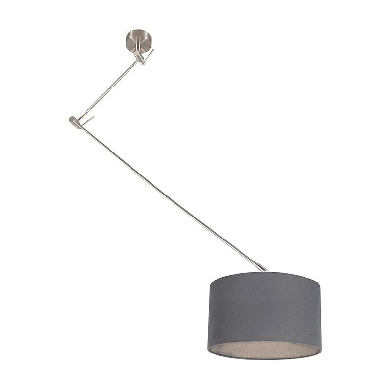 Lampada a sospensione regolabile in altezza blitz - Moderno - Tessuto,Acciaio - Grigio scuro/Acciaio - Tondo Max. 1 x Watt - Qazqa