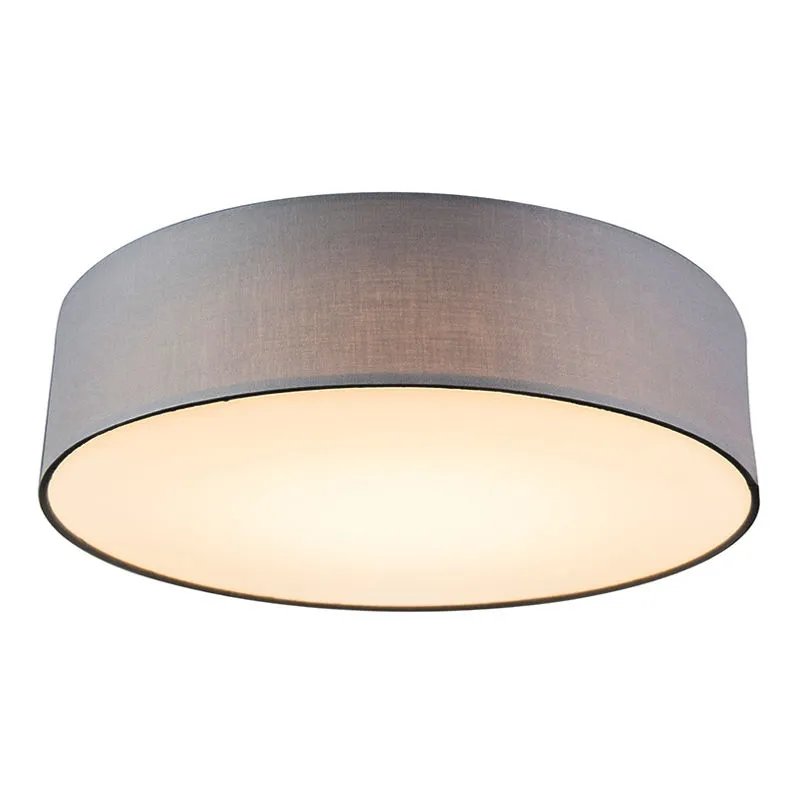 Lampada da soffitto drum led - Moderno - Tessuto,Acciaio - Grigio - Tondo (non sostituibile) led Max. 1 x 20 Watt - Qazqa