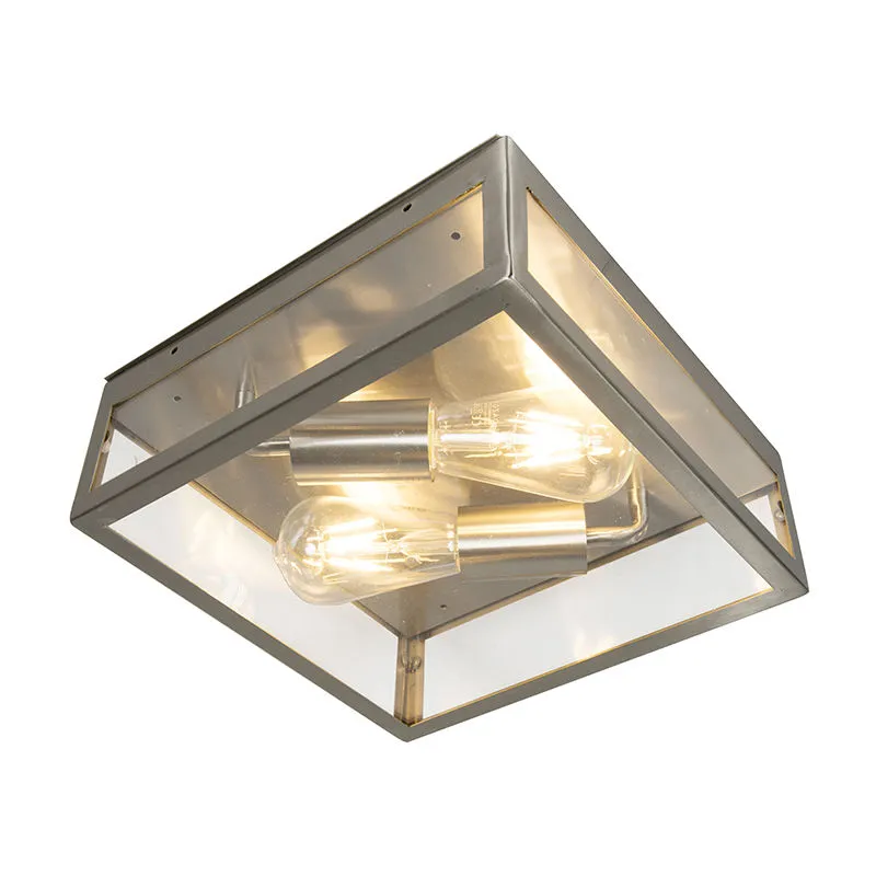 Lampada da soffitto rotterdam - Moderno - Vetro,Acciaio inossidabile - Acciaio - Quadrato Max. 2 x Watt - Qazqa