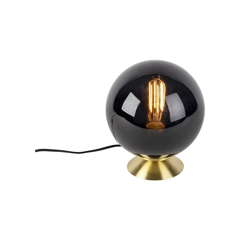 Lampada da tavolo pallon - Art déco - Vetro,Acciaio - Ottone/Nero - Sfera Max. 1 x Watt - Qazqa