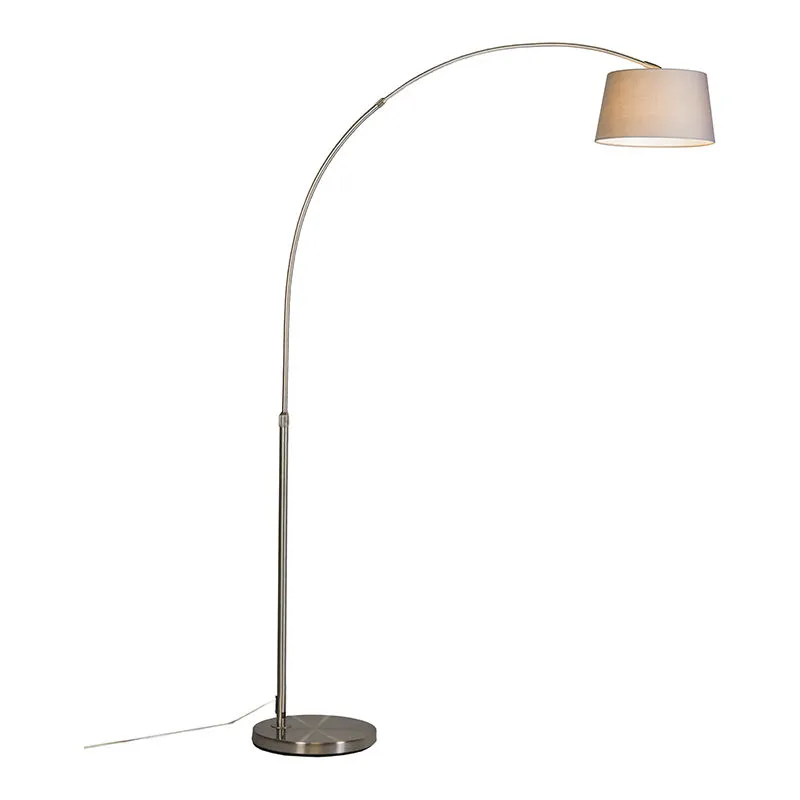 Lampada da terra arco arc-basic - Moderno - Tessuto,Acciaio - Grigio/Acciaio - Oblungo Max. 1 x Watt - Qazqa