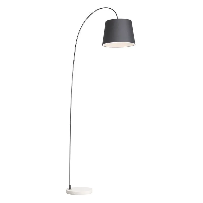 Lampada da terra arco bend - Moderno - Pietra/calcestruzzo,Acciaio - Nero/Crema - Oblungo Max. 1 x Watt - Qazqa