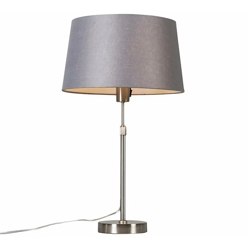 Lampada da terra con paralume Parte - Moderno - Tessuto,Acciaio - Grigio/Acciaio - Tondo Max. 1 x Watt - Qazqa