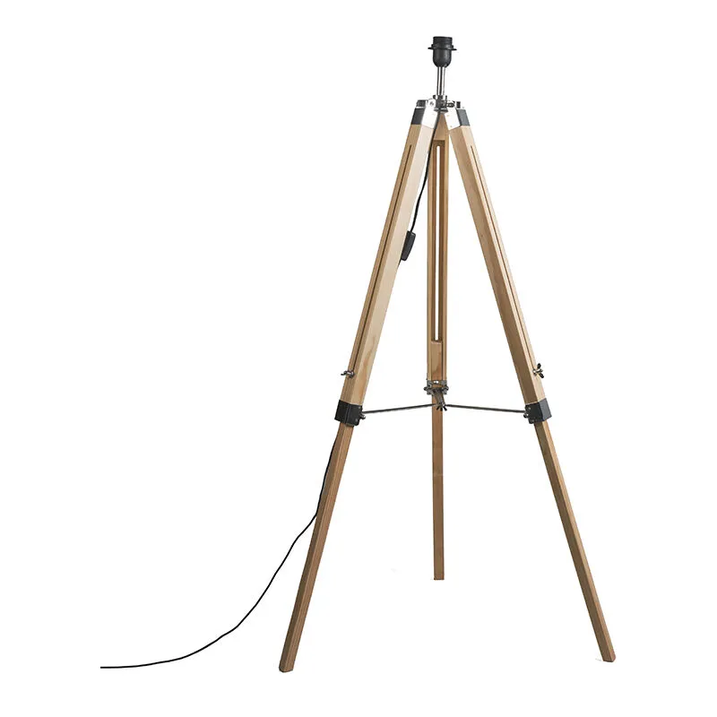 Lampada da terra regolabile tripod - Industriale - Legno,Acciaio - Marrone - Oblungo Max. 1 x Watt - Qazqa