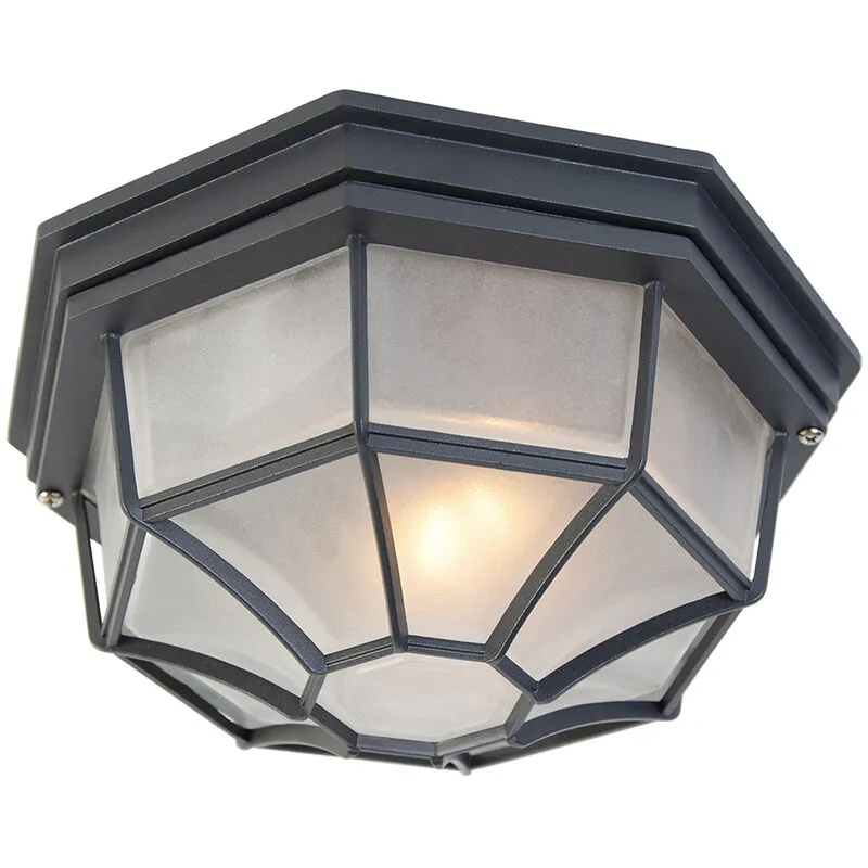 Lampada da soffitto bri - rustico - Alluminio,Vetro - Grigio scuro - Tondo Max. 1 x Watt - Qazqa