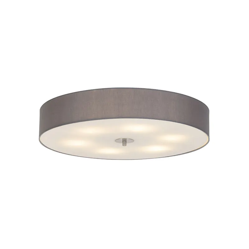  + Plafoniera con paralume drum - Moderno - Vetro,Tessuto,Acciaio - Grigio - Tondo Max. 6 x Watt