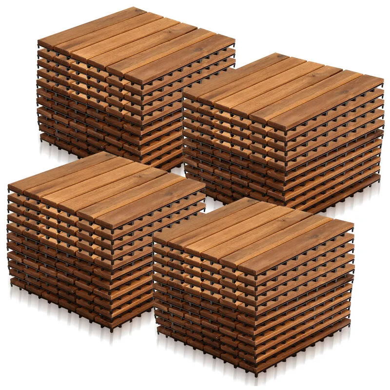 Hengda 44 Pezzi Piastrelle in Legno Massiccio di Acacia 30x30cm. Piastrelle da Esterno e Interno per Patio Balcone