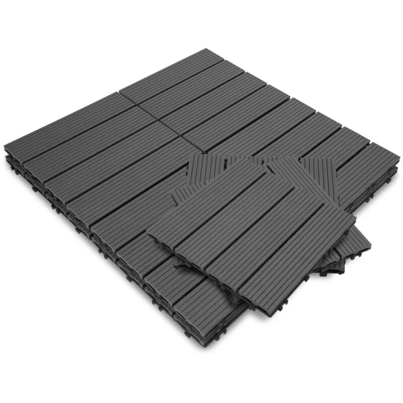 Hengda Piastrelle per Pavimenti da Esterno Piastrelle per Terrazze in WPC 30x30 cm Set di 11 Pezzi per 1m ² Antracite con Aspetto Legno Piastrelle da