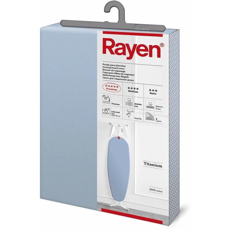 Rayen - 6157.03 asse Universale (Fodera da Stiro Felpata, Facile da collocare con Sistema EasyClip), 4 Strati: Foam, Mollettone, 100% Cotone e